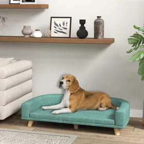 Comparer les prix de Canapé pour chien grand lit surélevé pour chien coussin lavable cadre en bois tissu polyester 98 x 67 x 25 cm vert clair