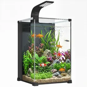 Meilleurs prix pour Nano Aquarium en Verre Trempé avec Filtre Intégré Pompe 5W et Éclairage LED - 30x30x45 cm - Noir