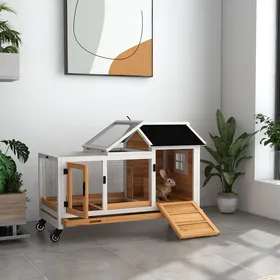 Meilleurs prix pour MOTHINESSTO3595-Clapier cage à lapins rongeurs sur roulettes 2 portes verrouillables - 108 x 58 x 735 cm bois massif jaune