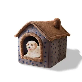 Meilleurs prix pour Lit grotte pour chats lit lavable pour chiens igloo en peluche chaud et confortable pour chats (M étoiles marron)