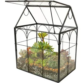Comparer les prix de Handmade House Shape Terrarium with Swivel Top Lid for Fern Moss Cactus Air Plants(Plant Not Included) BlackHouse