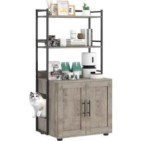 Comparer les prix de Meuble Cache litière 2-en-1 pour Chat avec 3 étagères – Design Moderne – Rangement Pratique – Double Porte – Gris