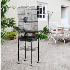 Meilleurs prix pour MIPAN. Cage À Oiseaux Volière Avec Mangeoires + Roulettes -  Pour Canaris Perruches Perroquets - 46 x 35.5 x 158.5cm - Noir
