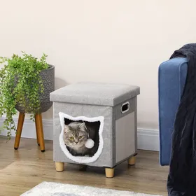 Meilleurs prix pour Niche chat interieur maison chat interieur 2 en 1 pied en bois coussin amovible lavable balle 355x355x425cm gris