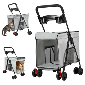Comparer les prix de FLASIDU Poussette à Roulette pour Animaux de Compagnie Chariot Pliable et Portable avec Fenêtre de Ventilation en Maille Gris