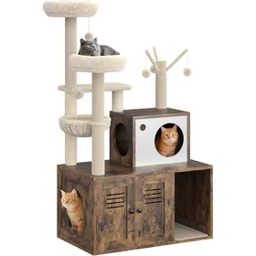 Meilleurs prix pour ARBRE A CHAT-TOYS S-Maison de litière pour chat-80 X 48 X 140CM-Griffoir Moderne 2-en-1 Cache-litière-MARRON