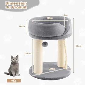 Comparer les prix de GIANTEX Arbre à Chat 53 CM en Bois Recouvert Peluche Poteaux en Sisal Nid Confortable Détachable Boule Suspendue Gris