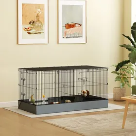 Comparer les prix de MOTHINESSTO3654-Cage pour petits animaux 2 en 1 avec dessus amovible enclos lapin 2 zones séparées rampe 121 x 61 x 61 cm en acier n