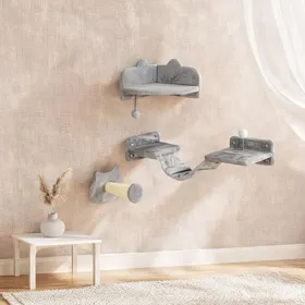 Meilleurs prix pour Ensemble mural pour chat 4 pièces – marches en sisal plateforme double et jouet balle – bois gris classique – gain de place