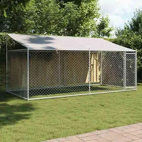 Comparer les prix de Cage pour chien - vidaXL - 4x2x2 m - Gris - Acier galvanisé - Toit imperméable - Porte verrouillable