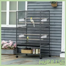 Meilleurs prix pour Cocosity Cage À Oiseaux Sur Pied Volière Oiseaux Intérieur 4 Perchoirs En Bois Et Mangeoires Fil DAcier Gris Foncé