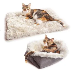Comparer les prix de AIMOONSA Lit 2-en-1 pour Chat & Petit Chien 61x51 cm - Convertible Tapis/Panier Blanc Pliable