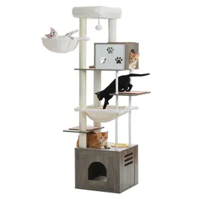 Meilleurs prix pour PAWZ Road Arbre a Chat en Bois de 190 cm Arbre à Chat avec Hamac & Perchoir & Condos & Griffoirs Gris