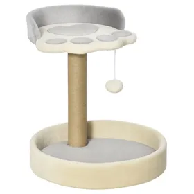 Meilleurs prix pour Arbre à chat - PawHut - en forme de patte - avec 2 plateformes et un pompon suspendu - recouvert de peluche - gris