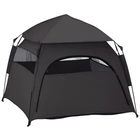 Meilleurs prix pour Tente pour Chien et Chat dExtérieur - Tipi avec Toit Ouvrant Fenêtre en Maille et Sac de Transport - Niche Jardin Salon Gris