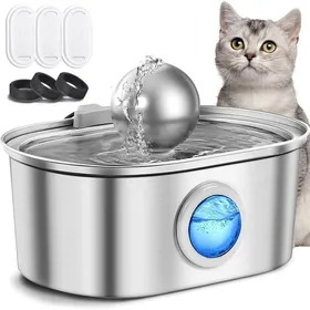 Comparer les prix de 3.2L Fontaine À Eau Pour Animaux De Compagnie En Acier Inoxydable Fontaine À Eau Pour Chat Ultra Silencieuse Avec Lumière L[YF417]