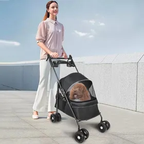 Meilleurs prix pour JEOBEST Poussette pour chien pliable Les petits et chiens âgés Jusquà 15 kg Roues avec freins 2 fenêtres 50*70*95cm