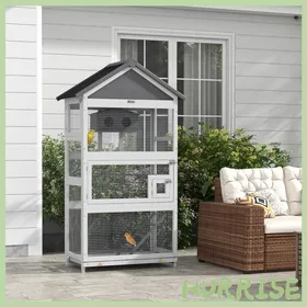 Meilleurs prix pour Cocosity Cage À Oiseaux En Bois Cage Perroquet Aire De Jeux Toit Asphalte Imperméable 92 X 52 X 171 Cm Gris