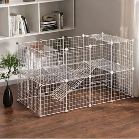 Meilleurs prix pour Enclos blanc en acier 2 niveaux 146x73x73 cm modulable pour petits animaux