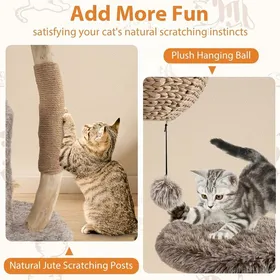 Comparer les prix de GIANTEX Arbre à Chat Design Naturel en Bois Massif Tronc en Poirier Solide Poteaux à Gratter en Jute & Balle Suspendue (105cm)