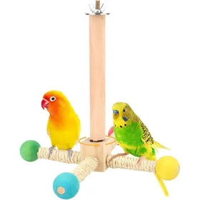 Comparer les prix de Perchoir rotatif en bois naturel avec roue dexercice interactive pour perroquet perroquet perruches inséparables  (4 supports)