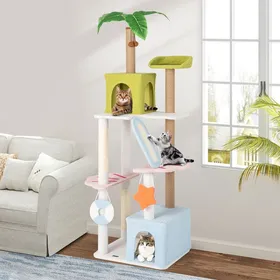 Meilleurs prix pour GOPUS Arbre à Chat 180 CM, Tour à Chat Multi-Niveaux avec 2 Condos, Rampe et Griffoirs, Perchoir Douillet, Décor de Plantes