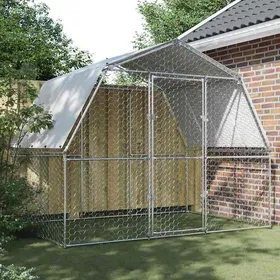 Meilleurs prix pour Automne/hiverCage à poules avec toit et porte argenté acier galvanisé - HAuteur:230cm - Grande Taille &FR_628033