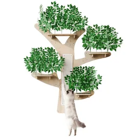 Comparer les prix de Arbre à chat mural en forme darbre en bois de pin massif avec surface à griffer et plateformes décoratif et stable 155 × 210 cm
