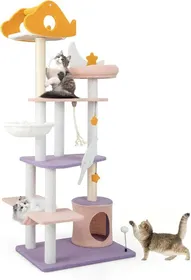 Comparer les prix de GOPLUS Arbre à Chat 167CM, avec Griffoirs en Sisal, Plateformes, Jouets, Hamac Incurvé, Mobilier Elégant pour Chats, 68x48x167cm