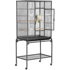 Meilleurs prix pour Yaheetech Grande Cage/Volière Oiseaux intérieur 655 x 425 x 1365cm avec Support Détable à roulettes pour Perroquet Noir Noir