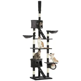 Meilleurs prix pour Arbre à chat xxl Hauteur 240-260cm peut être connecté au plafond pour les grands chats le gris noir