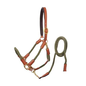 Meilleurs prix pour Licol pour cheval en cuir avec corde Kavalkade Cavo - cognac/grün - Marron - Poney/II