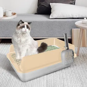 Comparer les prix de MIPAN.XXL Bac À Litière En Acier Inoxydable - Étanche et Anti-Renversement Litière pour Chats Semi-fermée - Avec Pelle  - Kaki