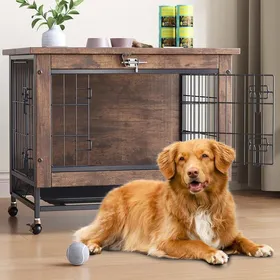 Meilleurs prix pour Meubles de cage pour chien table dappoint dintérieur en bois boîte verrouillable pour animaux de compagnie
