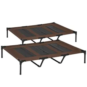 Comparer les prix de Lot de 2 Lits sur pieds PawHut XXL pour chien chat lit de camp animal 122L x 92l x 23H cm marron clair