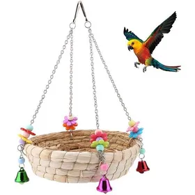 Comparer les prix de Jouet de Perroquet D'oiseau,Nid D'oiseau de Perroquet, Balançoire de Lit de Nid de Paille Tissée à la Main Naturelle avec 4