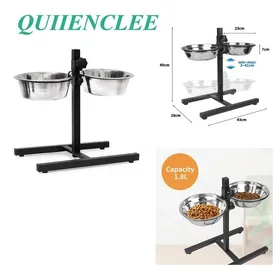 Meilleurs prix pour QUIIENCLEE-Gamelle pour chien en acier inoxydable noir réglable en hauteur dune capacité de 1800 ml