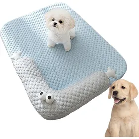 Meilleurs prix pour Tapis rafraîchissant pour chien et chat 55x40cm - Tapis frais respirant lavable design animaux grands yeux - Coussin lit Bleu
