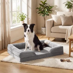 Comparer les prix de Lit pour Chien en Mousse Lit Déhoussable et Imperméable Fond Antidérapant 104 x 69 x 17 cm Gris