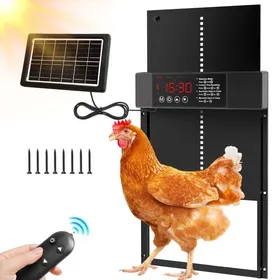 Comparer les prix de Porte de Poulailler Automatique Solaire en Aluminium avec Écran LCD Étanche Minuterie Télécommande Anti-pincement - 35*26cm