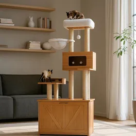 Meilleurs prix pour Arbre à chat avec litièreavec grotteplate-forme dobservationstation dalimentation et balle de jeu pour salon et plusieurs