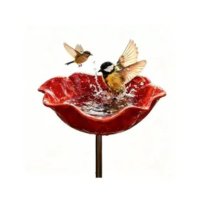 Meilleurs prix pour Abreuvoirs pour oiseaux - 14 x 14 x 65 cm - Alliage de haute qualité - Forme élégante de fleur - Décorations de jardin -