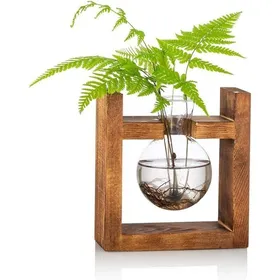 Comparer les prix de Vase En Verre De Gland Pour Fleurs Terrarium Pot Planteur Avec Support De Support En Bois Odipie