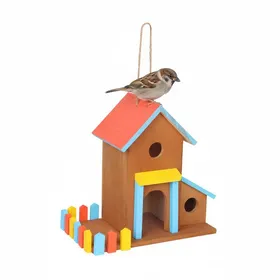Meilleurs prix pour Relaxdays Maison pour oiseaux en bois à suspendre 305x325x19 cm pour jardin & balcon - mangeoire multicolore