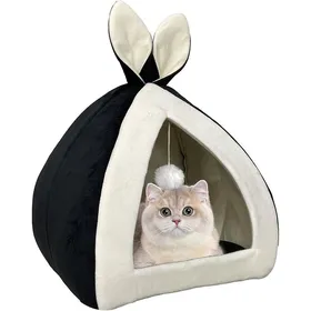 Comparer les prix de Niche pour chat dintérieur avec oreiller lavable confortable lit pour animaux de compagnie tente Noir Taille M:40X40X CHATIERE