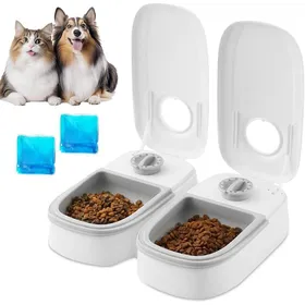 Meilleurs prix pour Distributeur Nourriture Automatique 2 Repas Minuterie 48h Mangeoire Programmable Chats Chiens Double Bol Sec Humide Pratique