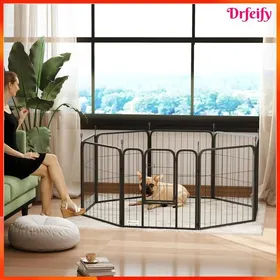 Meilleurs prix pour Parc pour chien - AKOZON - 10903 - 8 panneaux modulable - Pliable acier - 2 portes (noir)