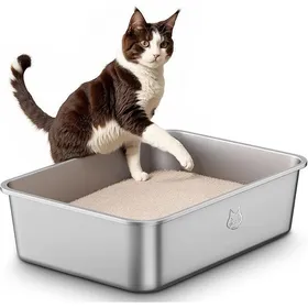Comparer les prix de Bac Litiere pour Chat en INOX Bac à Litière pour Grands Chats Chatons et Lapins Anti-Adhérent Anti-OdeursNettoyer 45x35x15 cm