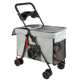 Meilleurs prix pour Poussette pour chien avec 4 roues pivotantes à 360° chariot pliable 5 fenêtres daération et plateau amovible pour petite moyenne