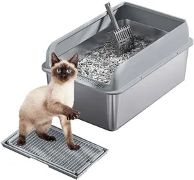 Comparer les prix de Bac À Litière Pour Chat Avec Couvercle, 20 Cm De Profondeur, Tapis Et Pelle À Litière, Anti-Fuite D'urine, Gris